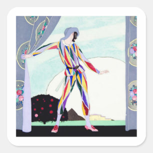 Arlequin von Comedie Italienne von Umberto Brunell Quadratischer Aufkleber