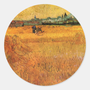 Arles: Blick aus Weizenfeldern von Vincent van Gog Runder Aufkleber