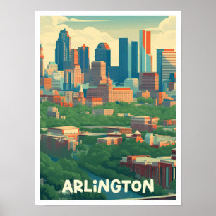 Arlington Texas Art Vintage Reise Illustration Poster