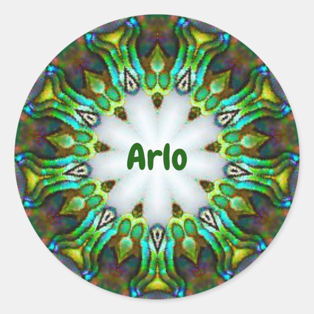 ARLO ~ Personalisiert Paua Muschel Fraktal ~ Runder Aufkleber (Vorderseite)