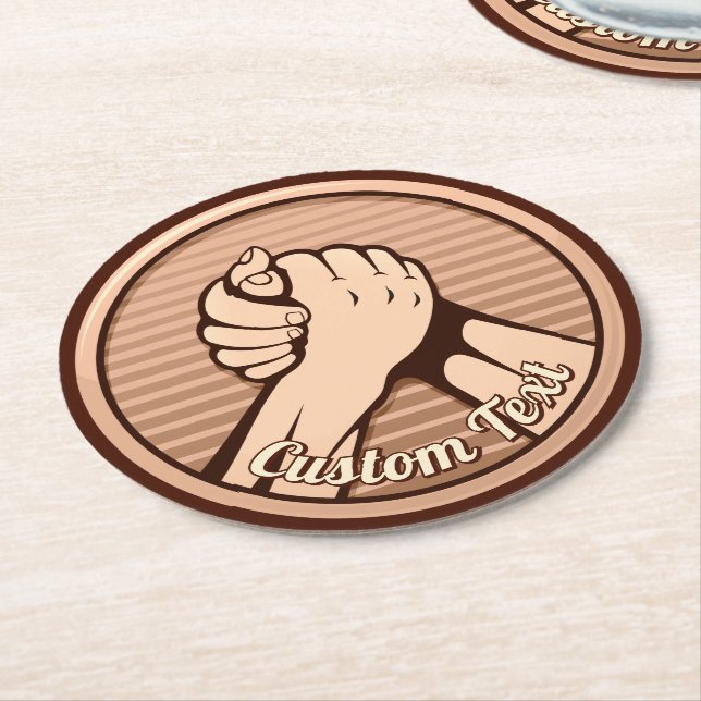 Arm Wrestling Bronze Runder Pappuntersetzer (Angewinkelt)