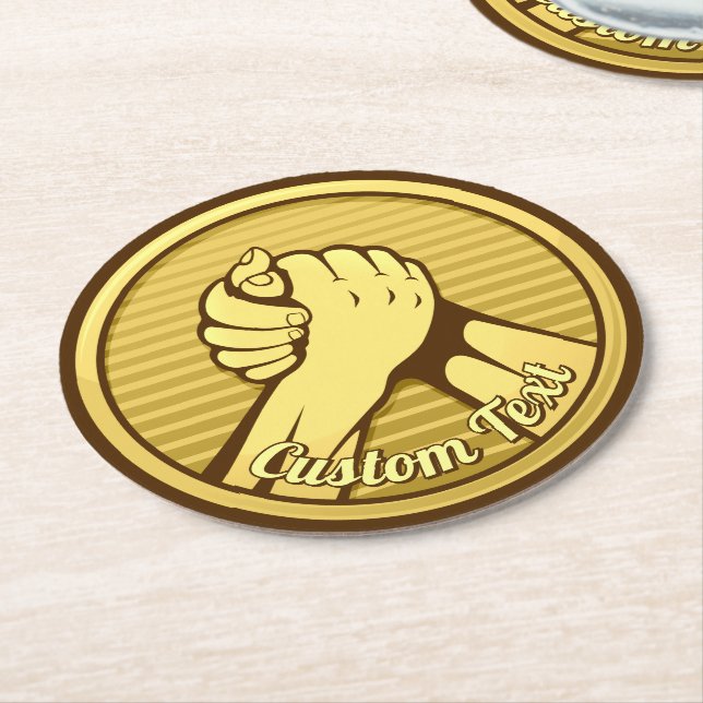 Arm Wrestling Gold Runder Pappuntersetzer (Angewinkelt)