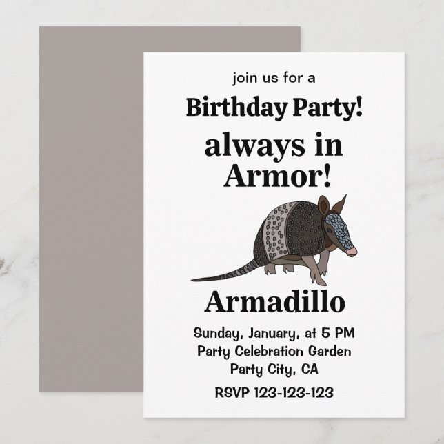 Armadillo Animal Funny Birthday Party Einladung (Vorne/Hinten)