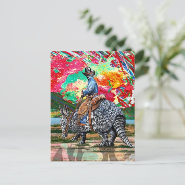 Armadillo Cowboy Postkarte (Stehend Vorderseite)