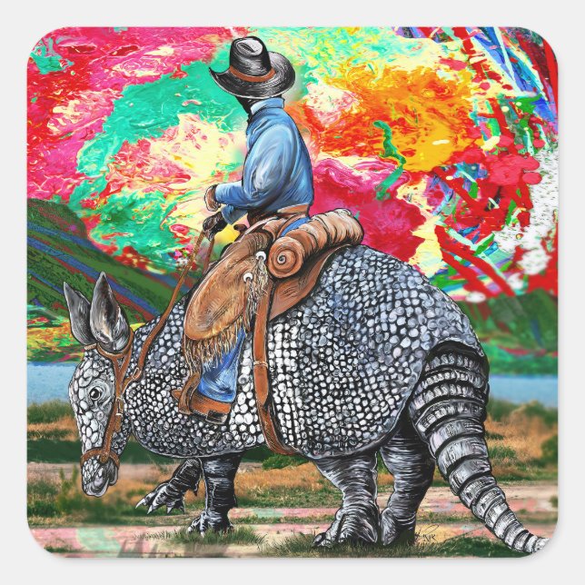 Armadillo Cowboy Quadratischer Aufkleber (Vorderseite)