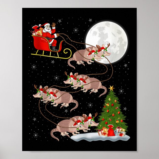 Armadillo Santa Sleigh Flying Funny Magical Christ Poster (Vorne)