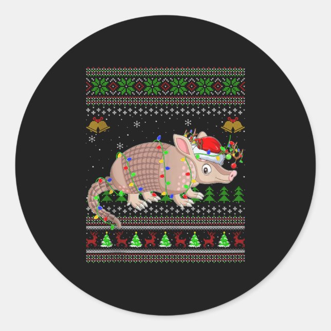 Armadillo Ugly Christmas Sweaters Holiday Santa Cu Runder Aufkleber (Vorderseite)