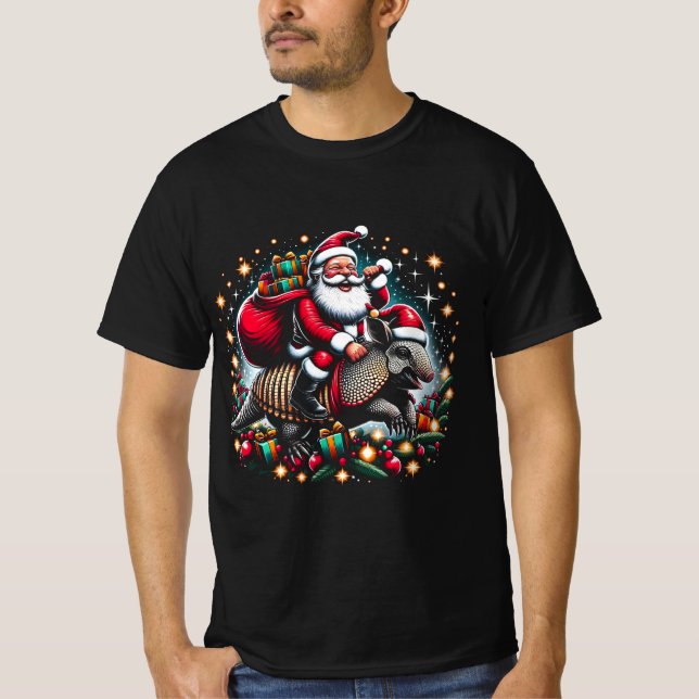 Armadillo Ugly Gift Santa Riding Armadillo T-Shirt (Vorderseite)