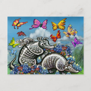 Armadillos Bluebonnets Butterfisch Wildblumen Postkarte