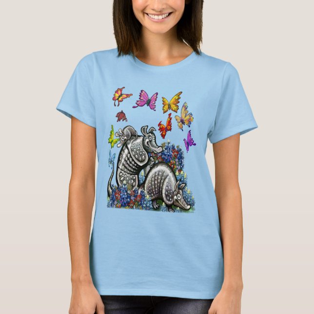 Armadillos Bluebonnets Butterfisch Wildblumen T-Shirt (Vorderseite)