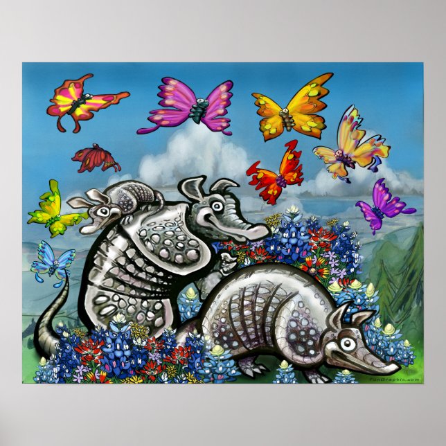 Armadillos Wildblumen Schmetterlinge Poster (Vorne)