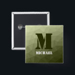 Armatur grünes geometrisches Maschenmuster Monogra Button<br><div class="desc">Monogram Personalize mit Ihrem benutzerdefinierten Initial und Namen. Army grüne Gefälle geometrische Maschenmuster dreiecke ombre. Dreieck geometrische Masche mit dunkelgrauem Ober-Farbverlauf,  militärisch,  Armee,  Muster,  ombre,  Mesh,  Dreiecke,  Geometrie,  Gefälle,  cool,  Dreieck,  Grün</div>