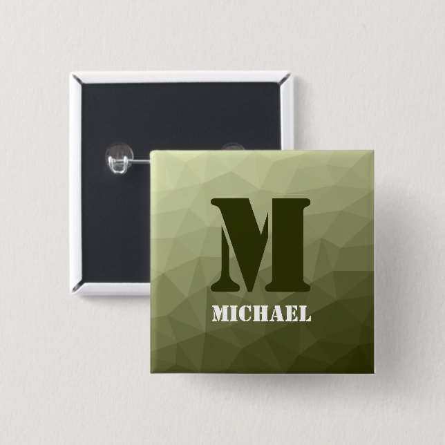 Armatur grünes geometrisches Maschenmuster Monogra Button (Vorne & Hinten)