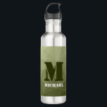 Armatur grünes geometrisches Maschenmuster Monogra Edelstahlflasche<br><div class="desc">Monogram Personalize mit Ihrem benutzerdefinierten Initial und Namen. Army grüne Gefälle geometrische Maschenmuster dreiecke ombre. Dreieck geometrische Masche mit dunkelgrauem Ober-Farbverlauf,  militärisch,  Armee,  Muster,  ombre,  Mesh,  Dreiecke,  Geometrie,  Gefälle,  cool,  Dreieck,  Grün</div>