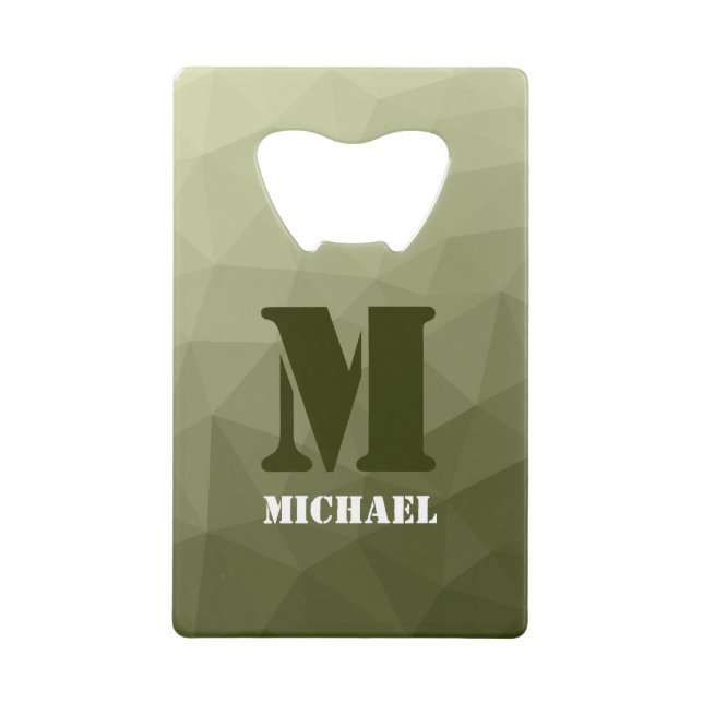 Armatur grünes geometrisches Maschenmuster Monogra Geldbeutel Flaschenöffner (Vorderseite)