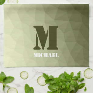 Armatur grünes geometrisches Maschenmuster Monogra Geschirrtuch