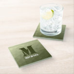 Armatur grünes geometrisches Maschenmuster Monogra Glasuntersetzer<br><div class="desc">Monogram Personalize mit Ihrem benutzerdefinierten Initial und Namen. Army grüne Gefälle geometrische Maschenmuster dreiecke ombre. Dreieck geometrische Masche mit dunkelgrauem Ober-Farbverlauf,  militärisch,  Armee,  Muster,  ombre,  Mesh,  Dreiecke,  Geometrie,  Gefälle,  cool,  Dreieck,  Grün</div>