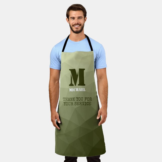 Armatur grünes geometrisches Maschenmuster Monogra Schürze (Getragen)