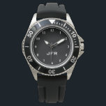 Armbanduhr für Männer mit personalisiertem 3-Buchs<br><div class="desc">Männeruhr mit personalisierten 3-Buchstaben-Monogramm-Initialen. Schwarz-Weiß-Design mit klassischem Röhrenrad und moderner Typografie. Schönes männliches Design für männliche Männer und Jungen. Eine elegante Kombination aus modernem und traditionellem Design. Luxuriöses, elegantes Look Time Stück. Erstellen Sie Ihre eigenen schicken Uhren für anspruchsvollen Vater, Vater, Onkel, Sohn, Großvater, männliche Freundin, Teenager, Typ, Stiefvater usw....</div>
