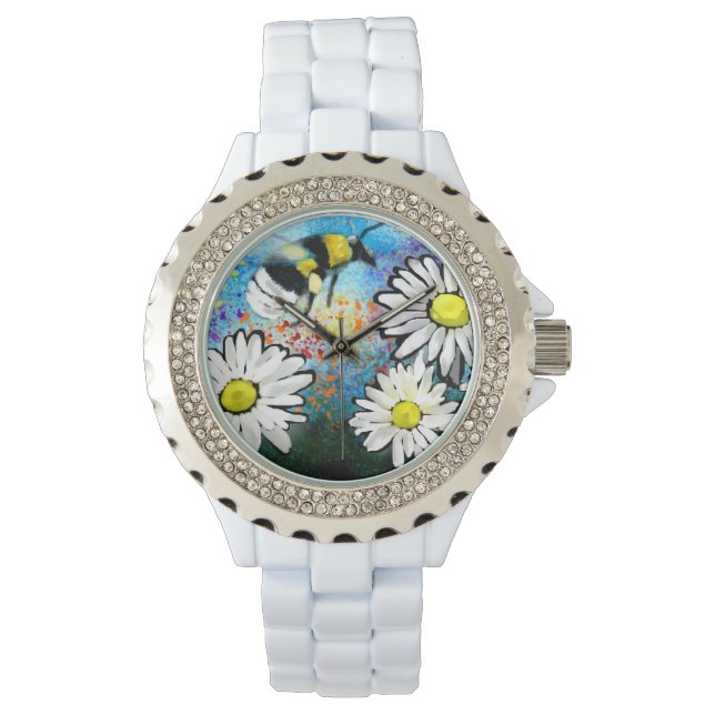 Armbanduhr - Whimsical Bumble Bee & Daisies (Vorderseite)