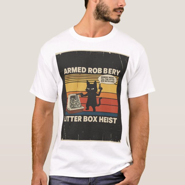 Armed Robbery Cat" Design T-Shirt (Vorderseite)