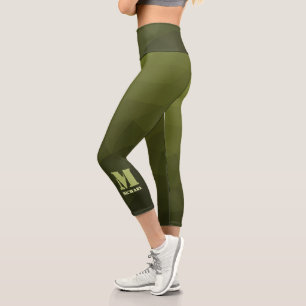 Armee-grün-oliv geometrisches Maschenmuster Monogr Capri Leggings