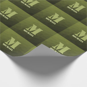 Armee-grün-oliv geometrisches Maschenmuster Monogr Geschenkpapier