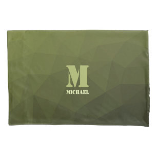 Armee-grün-oliv geometrisches Maschenmuster Monogr Kissenbezug