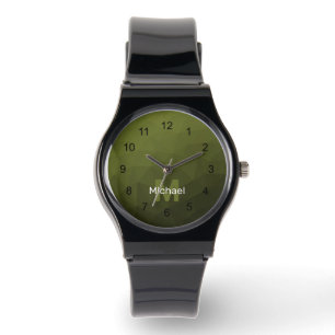 Armee-grün-oliv-gradiender geometrischer Mesh Mono Armbanduhr