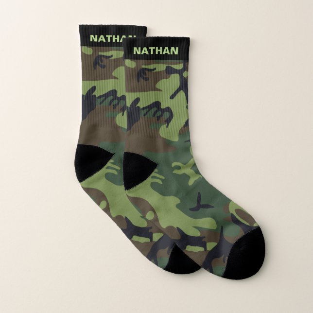Armee-Grün-Tarnungs-personalisierter Name Socken (Paar)