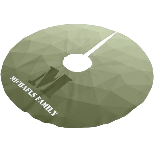 Armee hellgrün geometrisches Netz Muster Monogramm Polyester Weihnachtsbaumdecke (Schrägansicht)