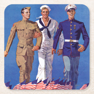 Armee, Marine & Marines Rechteckiger Pappuntersetzer