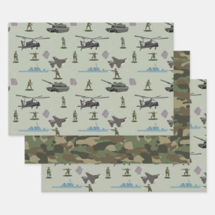 Armee Militär-Tarnung Grün Camo Geburtstag Geschenkpapier Set