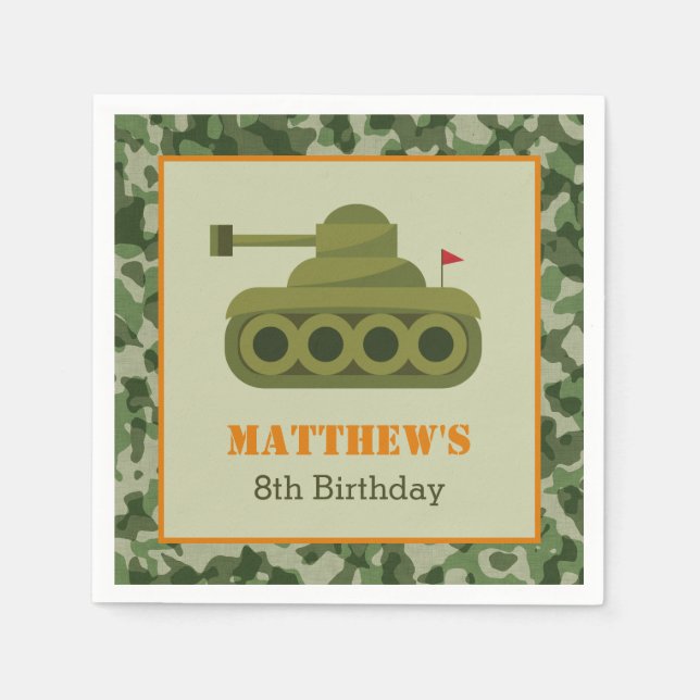 Armee Napkins - Junge Birthday Militär Soldat Tank Serviette (Vorderseite)