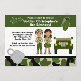 Armee-Tarnungs-Soldat-Kindergeburtstag-Party Einladung