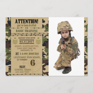 Armee Woodland Camouflage Militär Geburtstag Einladung