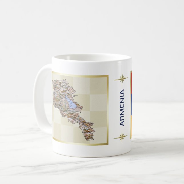 Armenia-Flagge + Karte-Tasse Kaffeetasse (Vorderseite Links)