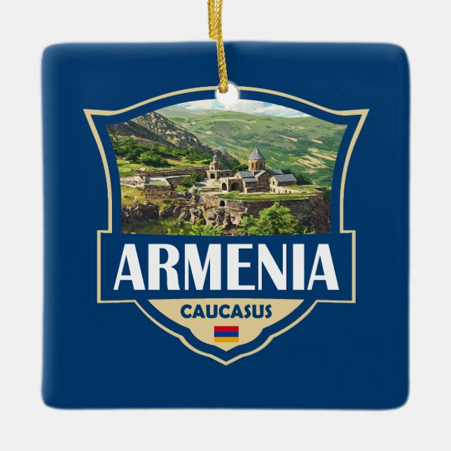 Armenia Illustration Retro Badge Keramikornament (Vorderseite)