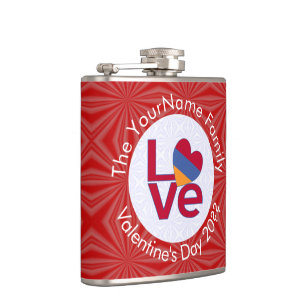 Armenian Red Letters LOVE Flag Personalisiert  Flachmann
