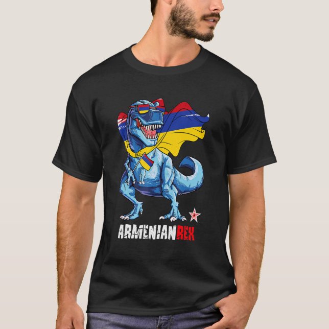 Armenianrex Proud Armenian Flag Fun Dinosaur Sauru T-Shirt (Vorderseite)