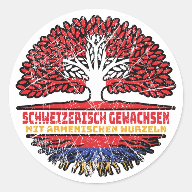 Armenien Armenisch Schweizer Schweiz Baum Wurzel Runder Aufkleber (Vorderseite)