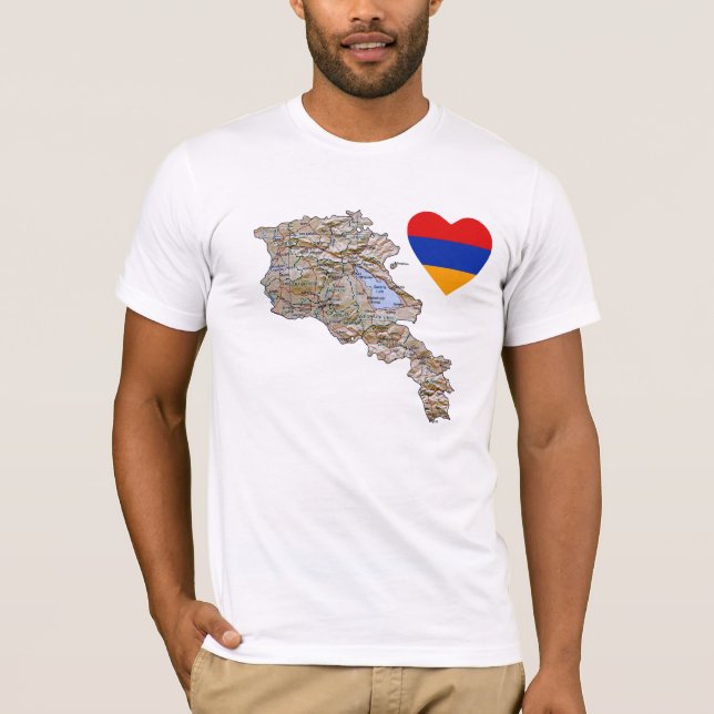 Armenien-Flaggen-Herz und Karten-T - Shirt (Vorderseite)