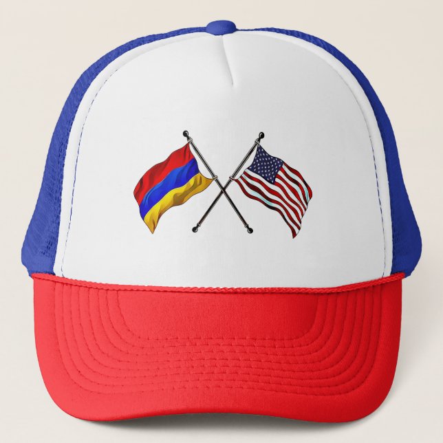 Armenisch American Flags Trucker Hat Truckerkappe (Vorderseite)