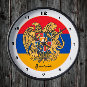 Armenische Flagge & Armenien Zuhause / trendige Ge Runde Wanduhr