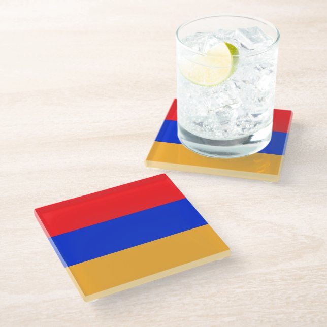 Armenische Flagge Glasuntersetzer (Schrägansicht)