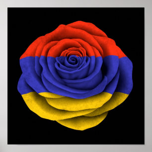 Armenische Rosen-Flagge auf Schwarzem Poster