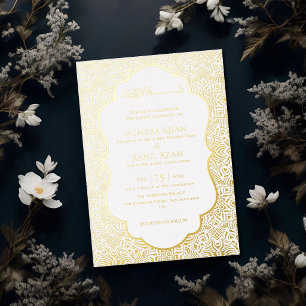 Armenische weiße Perlenstein-Gold-Muslim-Hochzeit Folieneinladung