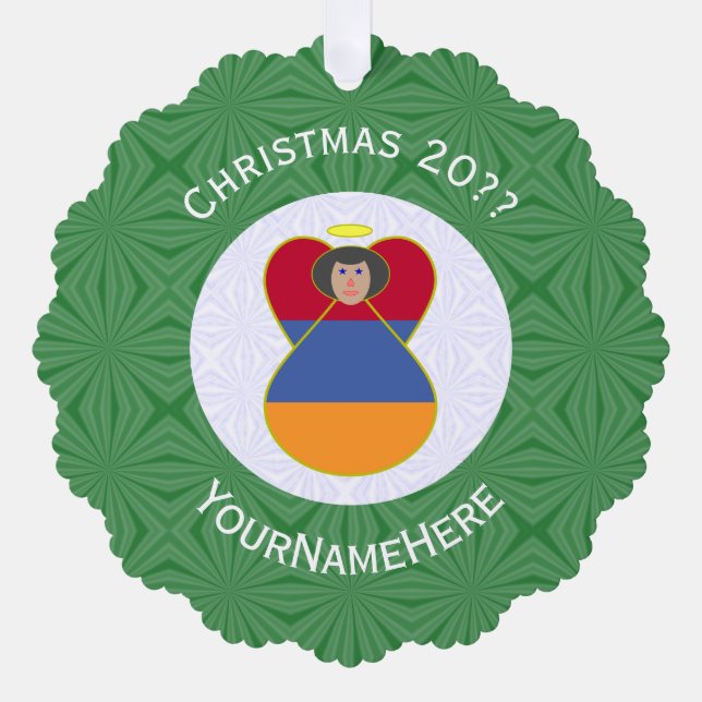 Armenischer Fahweihnachtsgel Personalisiert Ornament Karte (Vorderseite)