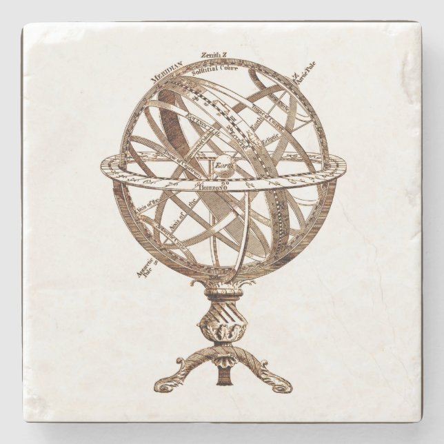 Armillary himmlischer BereichVintager Sepia Steinuntersetzer (Vorderseite)