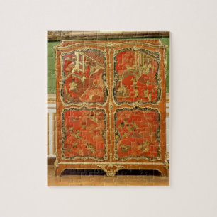 Armoire mit rotem Lack des Chinoiserie vier täfelt Puzzle
